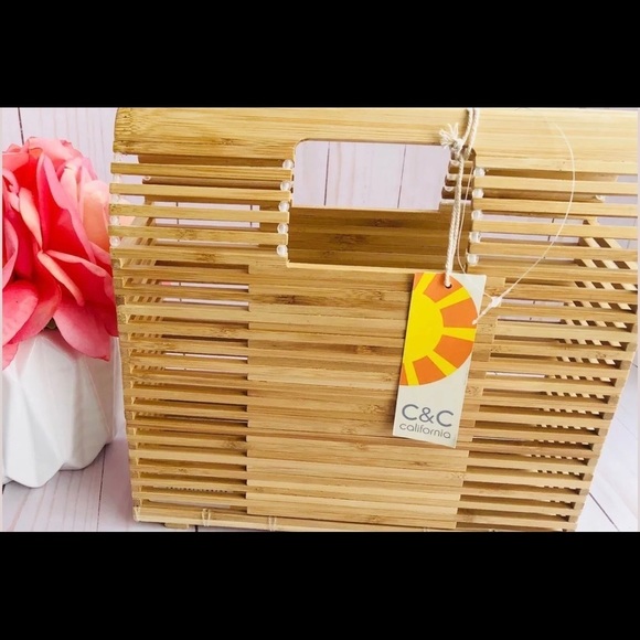 C&C California Bamboo Handbag Open Top Rectangle nwt - Picture 2 of 7